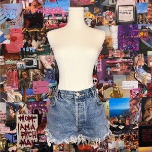Levi's Blue Denim Shorts with Frayed Hem